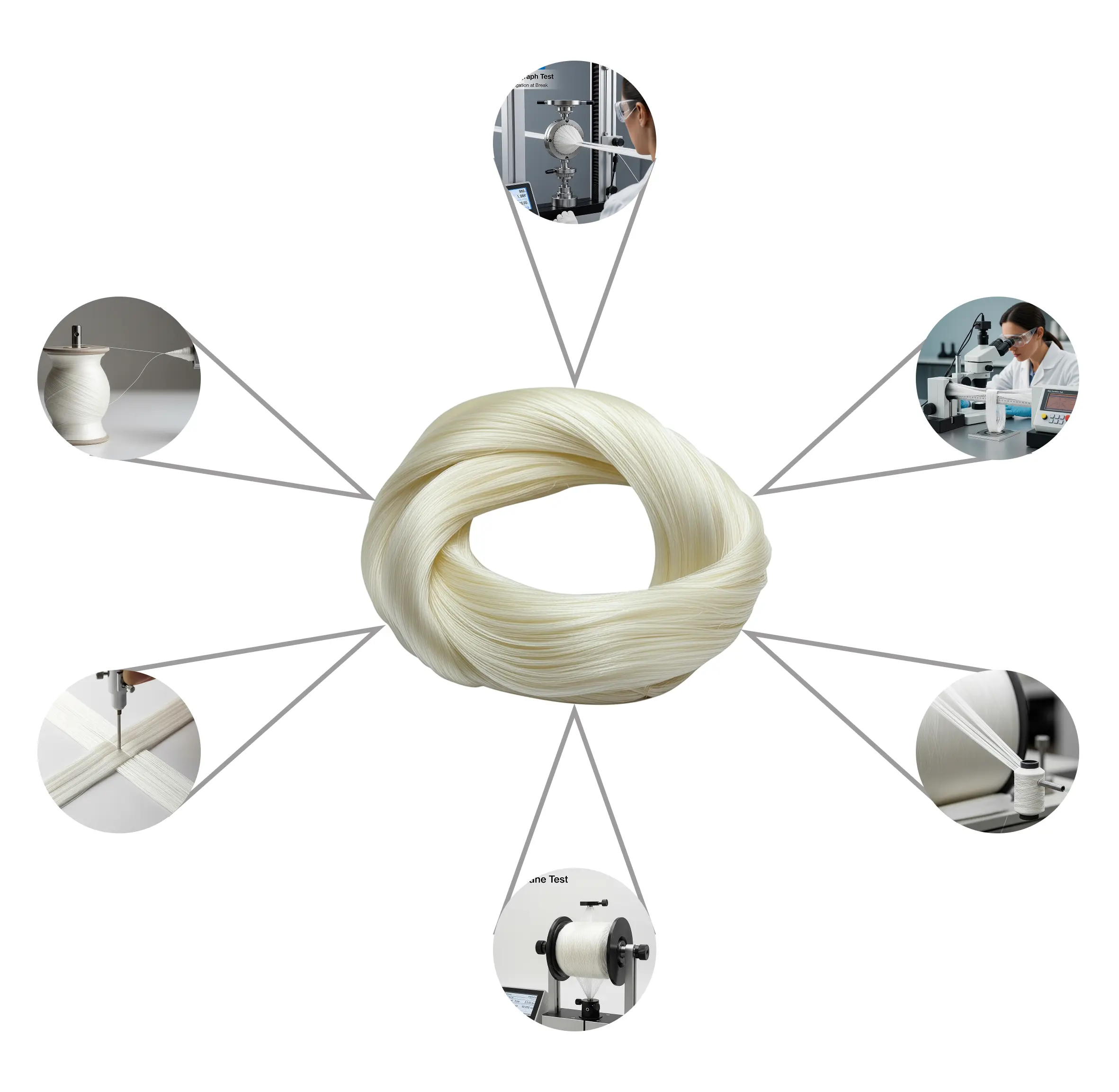 Quality testing setup showing various testing equipment and silk yarn analysis